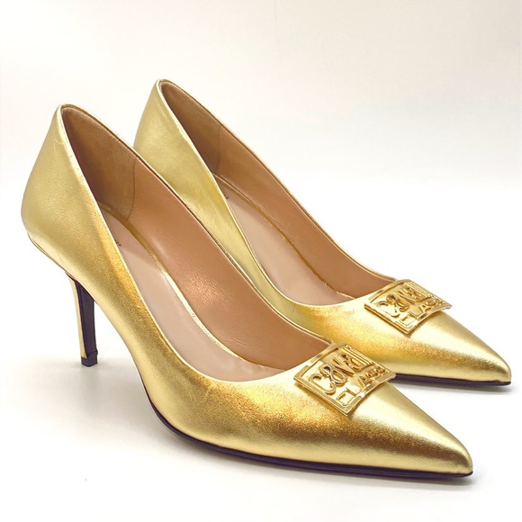 Cavalli Class Gold Metallic Leather Heels - Picture 1 of 6